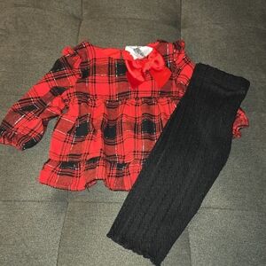 Rare Editions Red Plaid Top with Bow And Leggings